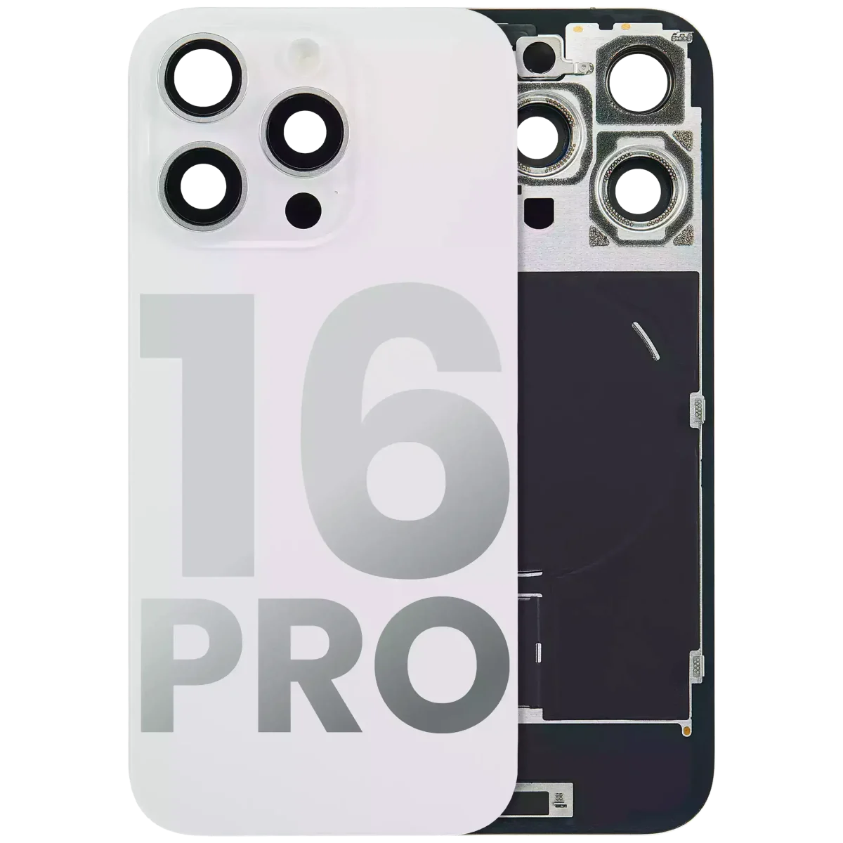 Iphone 16 Pro ile Uyumlu Arka Cam Çelik Plakalı Kablosuz NFC Şarj MagSafe Mıknatıs ve El Feneri Esnek ile Uyumlu Full Beyaz Titanyum