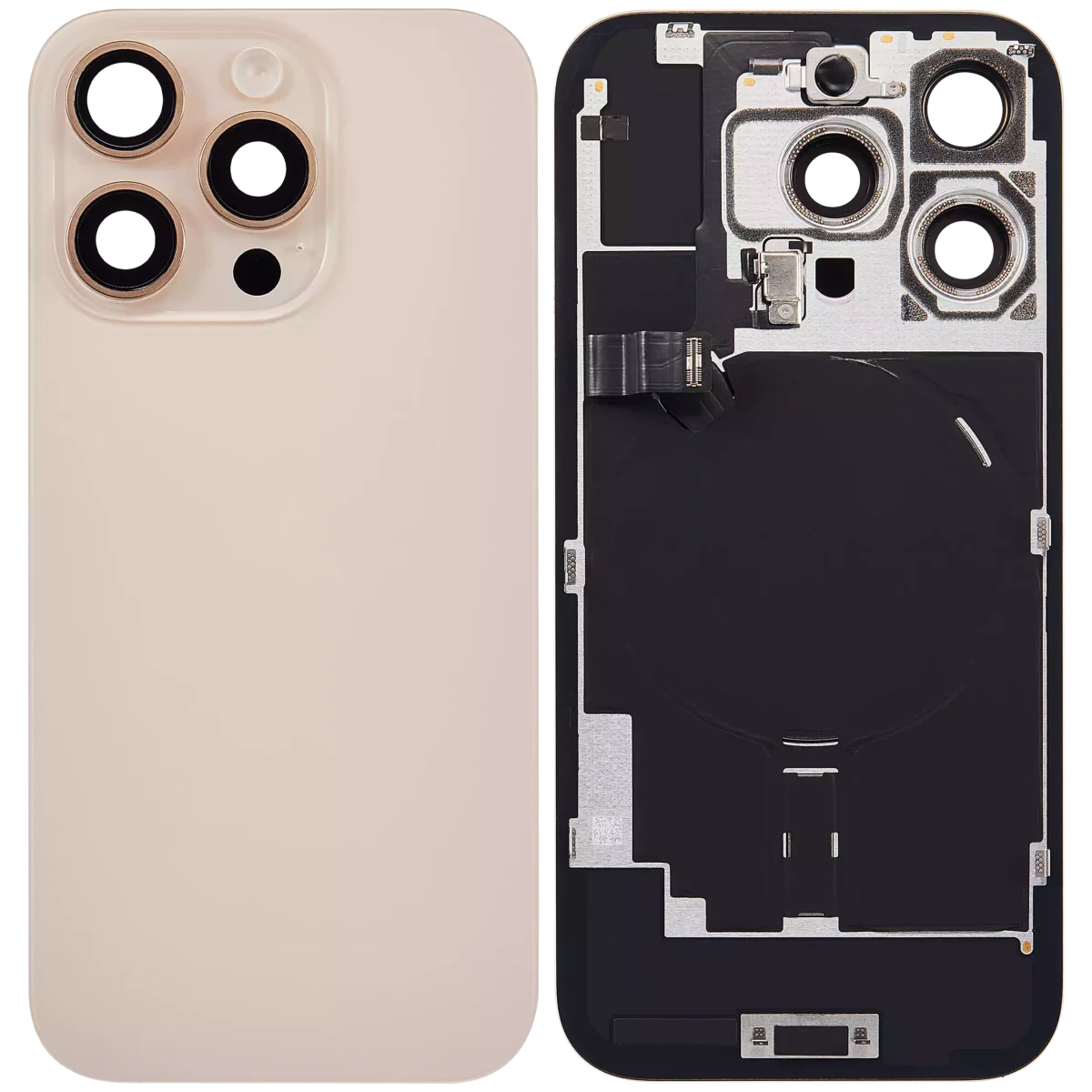 Iphone 16 Pro ile Uyumlu Arka Cam Çelik Plakalı Kablosuz NFC Şarj MagSafe Mıknatıs ve El Feneri Esnek ile Uyumlu Full Çöl Titanyumu - Görsel 2