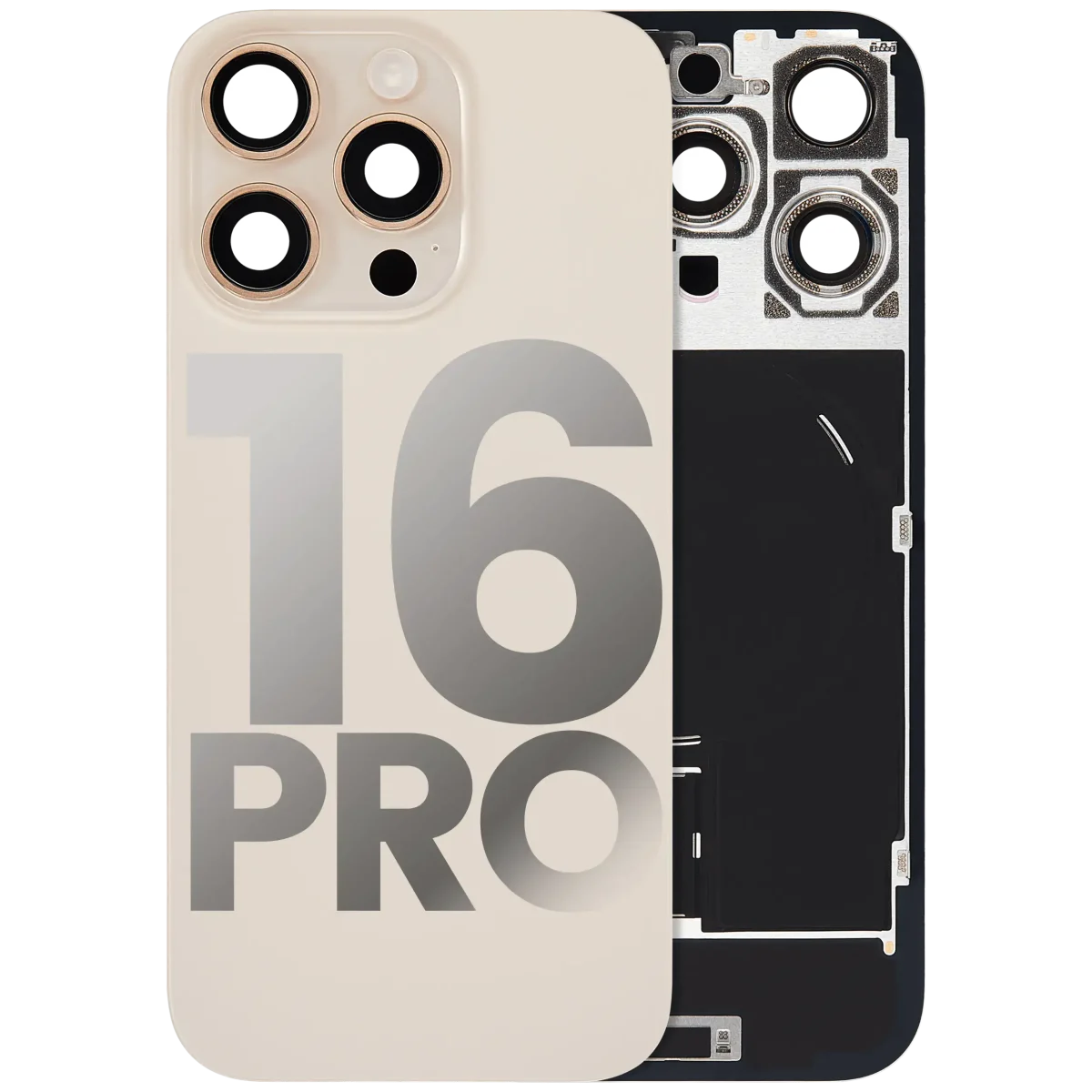 Iphone 16 Pro ile Uyumlu Arka Cam Çelik Plakalı Kablosuz NFC Şarj MagSafe Mıknatıs ve El Feneri Esnek ile Uyumlu Full  Çöl Titanyumu