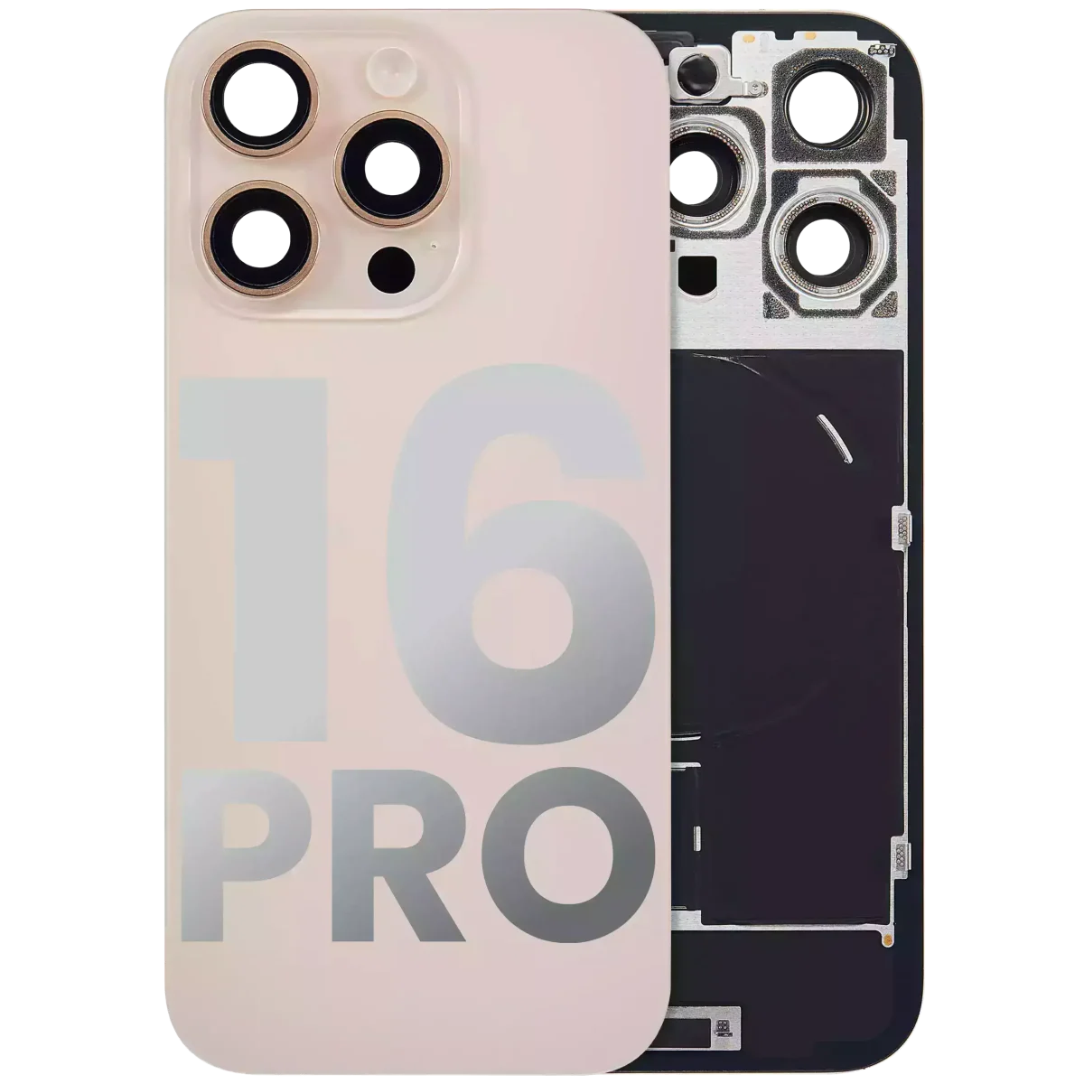 Iphone 16 Pro ile Uyumlu Arka Cam Çelik Plakalı Kablosuz NFC Şarj MagSafe Mıknatıs ve El Feneri Esnek ile Uyumlu Full Çöl Titanyumu