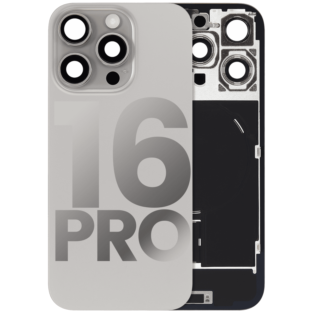 Iphone 16 Pro ile Uyumlu Arka Cam Çelik Plakalı Kablosuz NFC Şarj MagSafe Mıknatıs ve El Feneri Esnek ile Uyumlu Full  Doğal Titanyum