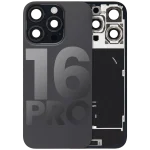 Iphone 16 Pro ile Uyumlu Arka Cam Çelik Plakalı Kablosuz NFC Şarj MagSafe Mıknatıs ve El Feneri Esnek ile Uyumlu Full  Siyah Titanyum