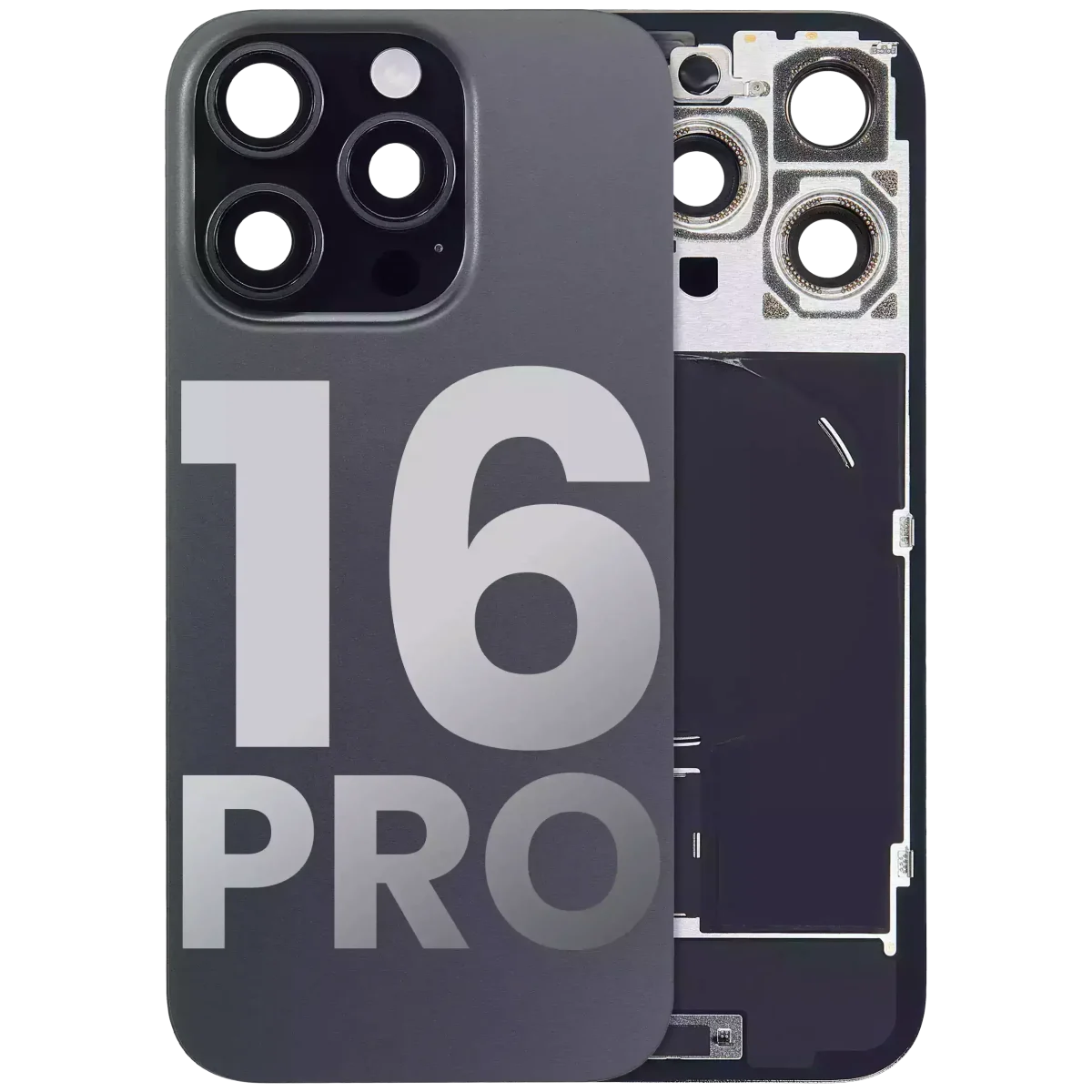 Iphone 16 Pro ile Uyumlu Arka Cam Çelik Plakalı Kablosuz NFC Şarj MagSafe Mıknatıs ve El Feneri Esnek ile Uyumlu Full Siyah Titanyum