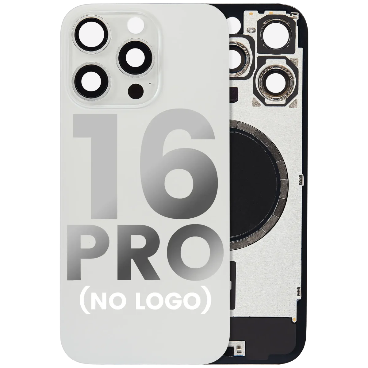 Iphone 16 Pro ile Uyumlu Arka Cam Çelik Plakalı MagSafe Mıknatıs Önceden Takılmış Kapak  Beyaz Titanyum