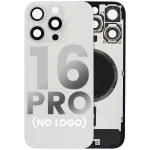 Iphone 16 Pro ile Uyumlu Arka Cam Çelik Plakalı MagSafe Mıknatıs Önceden Takılmış Kapak  Beyaz Titanyum
