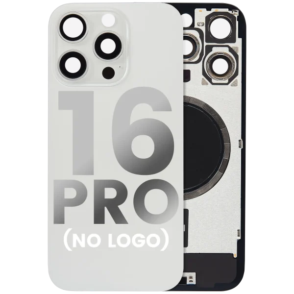 Iphone 16 Pro ile Uyumlu Arka Cam Çelik Plakalı MagSafe Mıknatıs Önceden Takılmış Kapak  Beyaz Titanyum