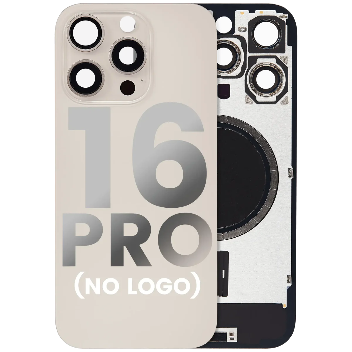 Iphone 16 Pro ile Uyumlu Arka Cam Çelik Plakalı MagSafe Mıknatıs Önceden Takılmış Kapak  Çöl Titanyumu