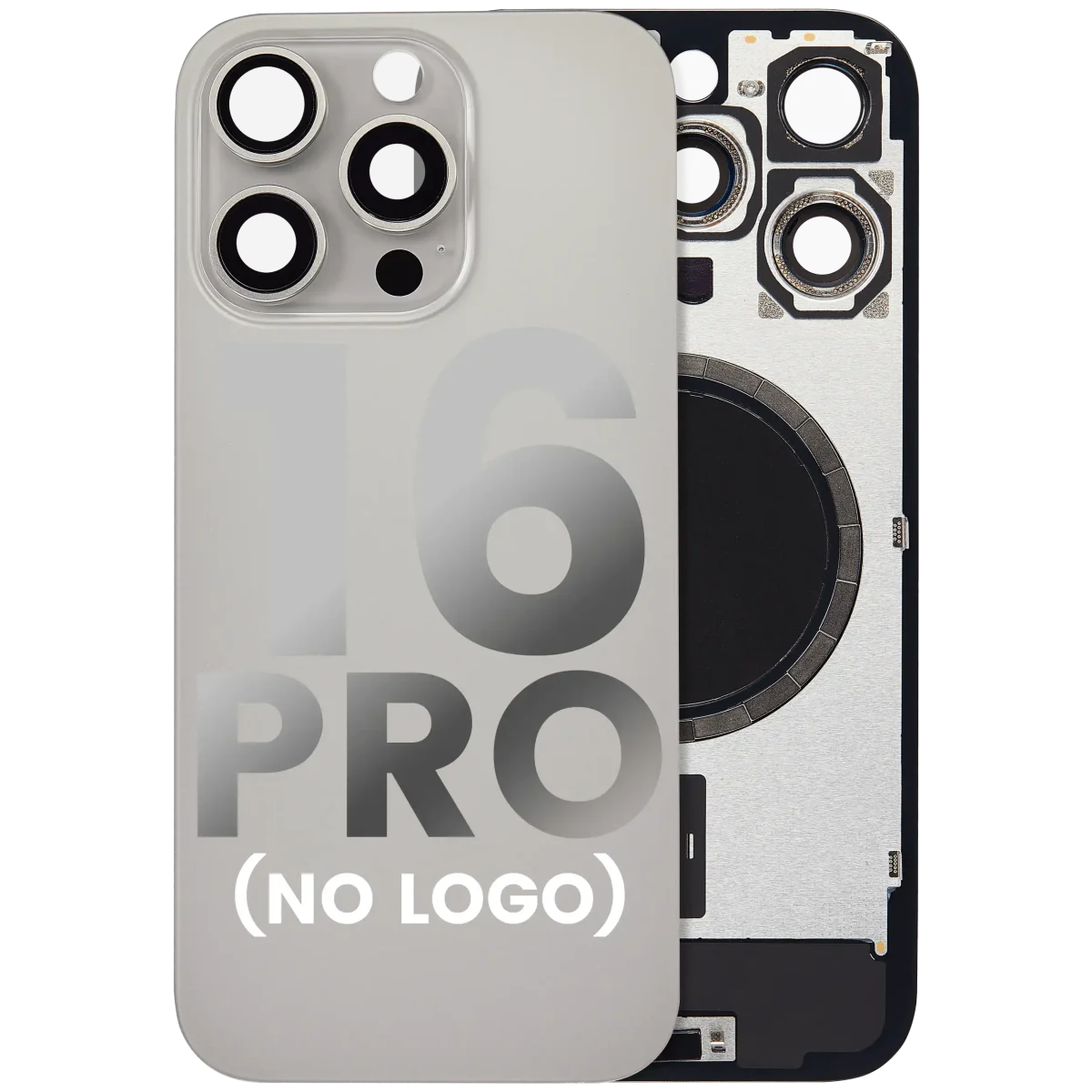 Iphone 16 Pro ile Uyumlu Arka Cam Çelik Plakalı MagSafe Mıknatıs Önceden Takılmış Kapak  Doğal Titanyum