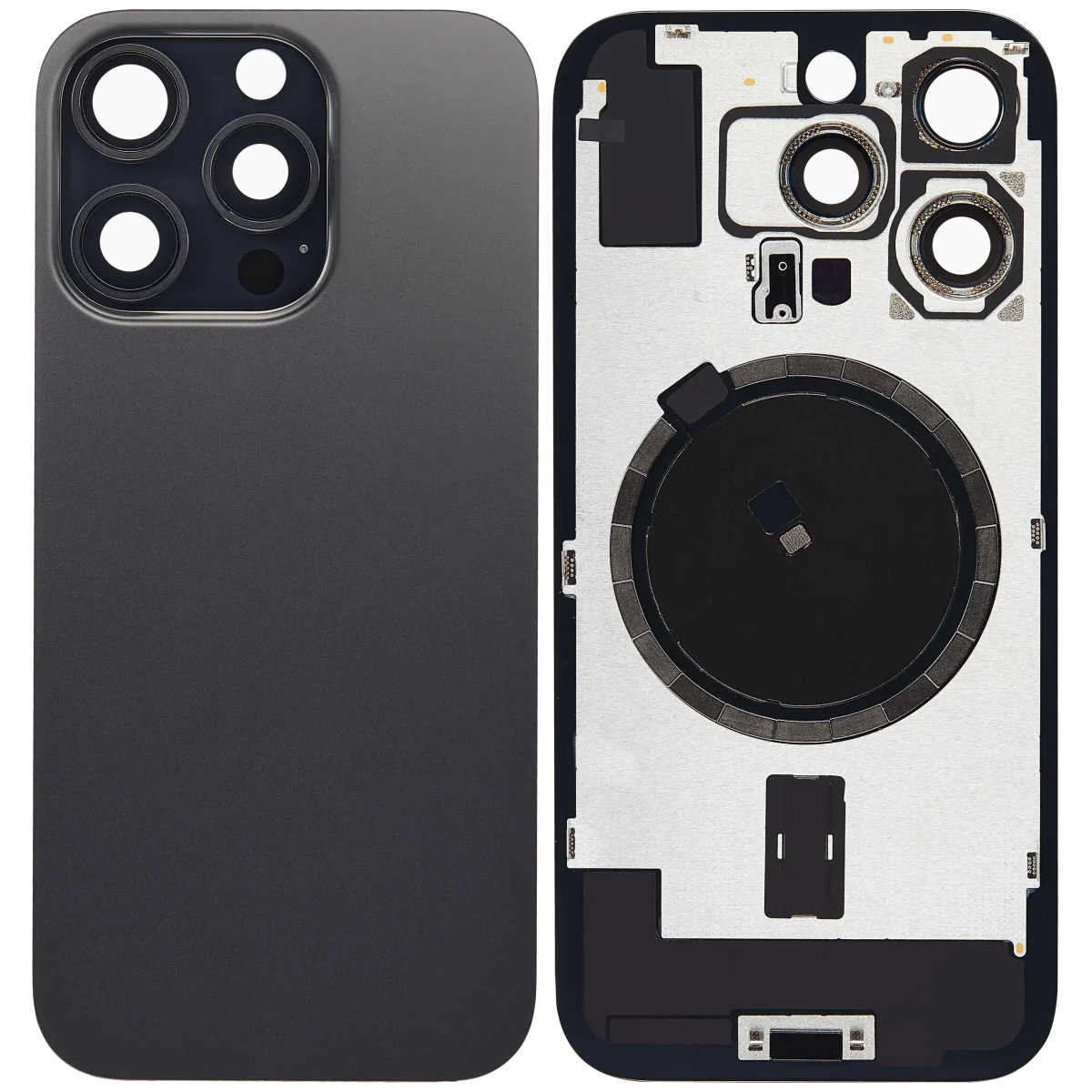 Iphone 16 Pro ile Uyumlu Arka Cam Çelik Plakalı MagSafe Mıknatıs Önceden Takılmış Kapak  Siyah Titanyum - Görsel 2