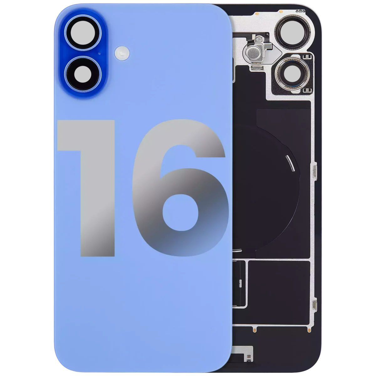 Iphone 16 ile Uyumlu Arka Cam Çelik Plakalı Kablosuz NFC Şarj MagSafe Mıknatıs ve El Feneri Esnek ile Uyumlu Full A Sınıfı Ultramarine