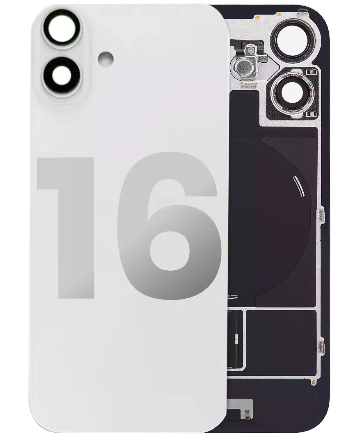 Iphone 16 ile Uyumlu Arka Cam Çelik Plakalı Kablosuz NFC Şarj MagSafe Mıknatıs ve El Feneri Esnek ile Uyumlu Full Beyaz