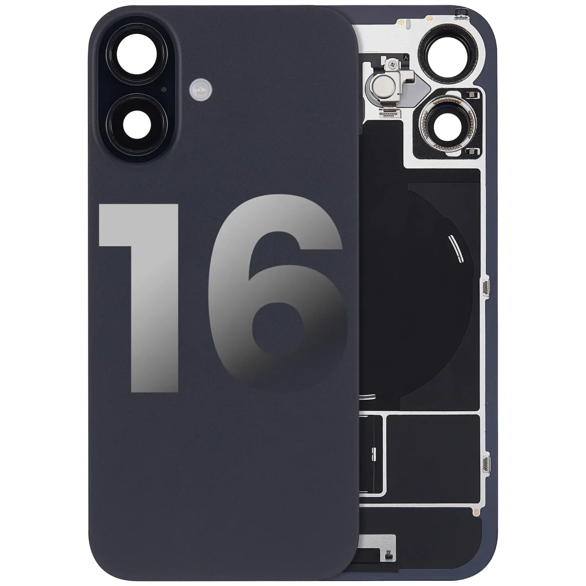 Iphone 16 ile Uyumlu Arka Cam Çelik Plakalı Kablosuz NFC Şarj MagSafe Mıknatıs ve El Feneri Esnek ile Uyumlu Full  Siyah
