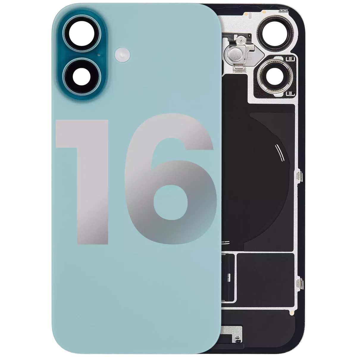 Iphone 16 ile Uyumlu Arka Cam Çelik Plakalı Kablosuz NFC Şarj MagSafe Mıknatıs ve El Feneri Esnek ile Uyumlu Full Teal