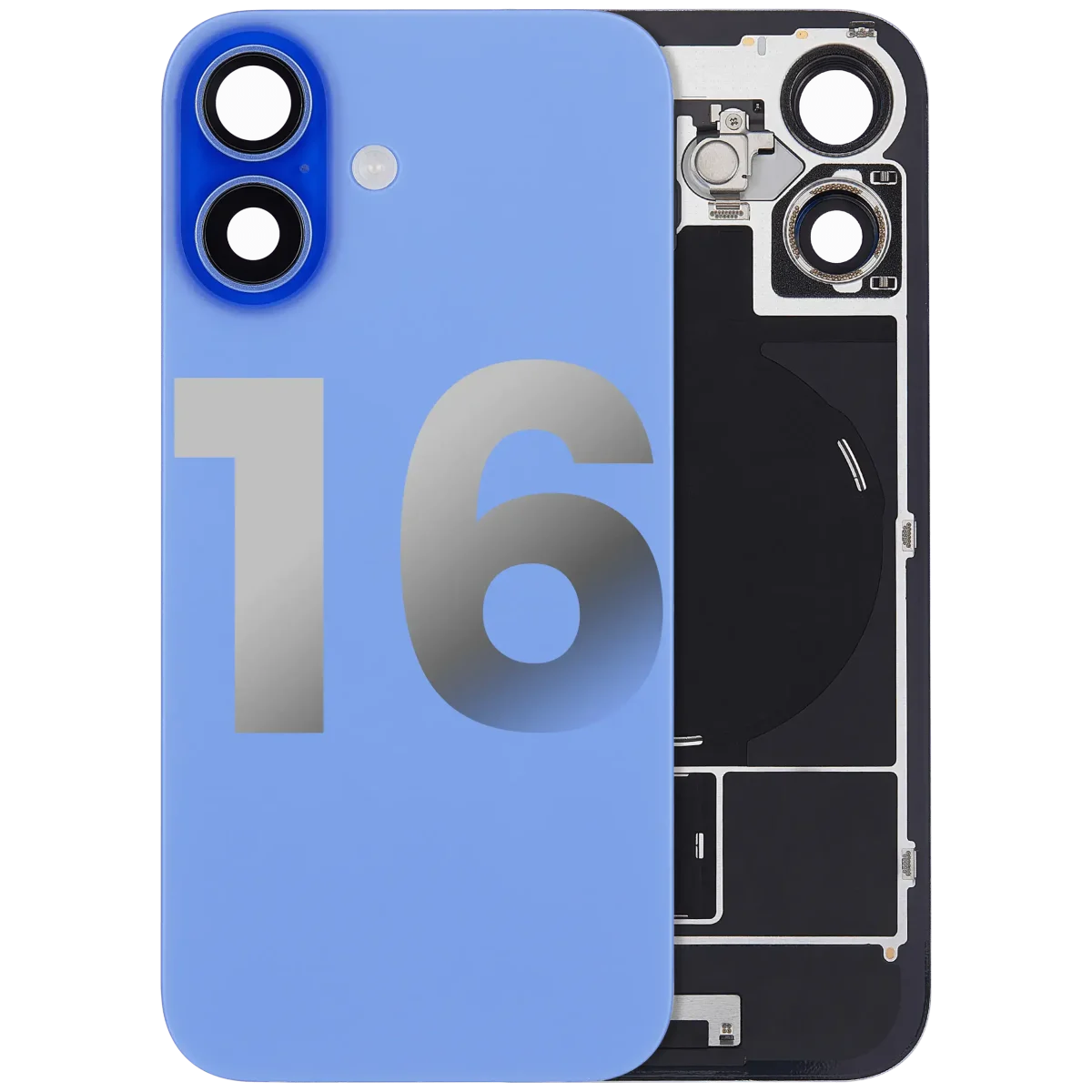 Iphone 16 ile Uyumlu Arka Cam Çelik Plakalı Kablosuz NFC Şarj MagSafe Mıknatıs ve El Feneri Esnek ile Uyumlu Full  Ultramarine