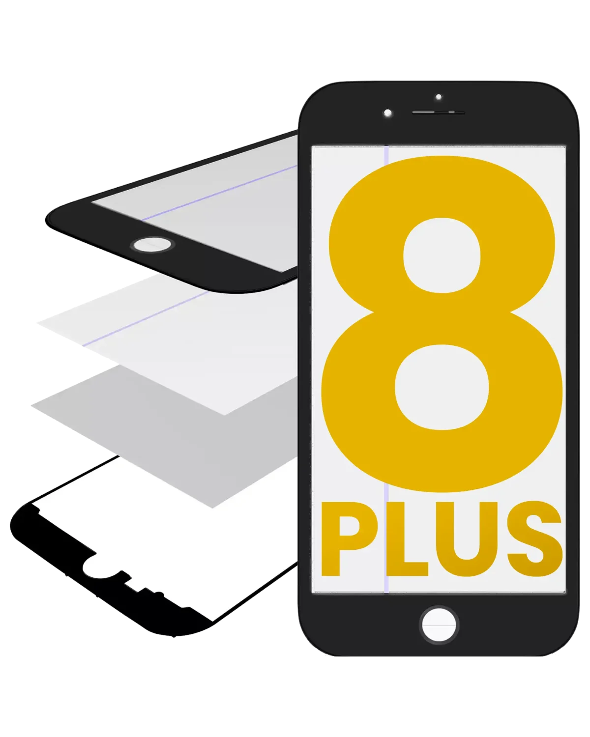 Iphone 8 Plus ile Uyumlu Çerçeveli Cam / OCA / Polarize Edici Önceden Takılı Siyah ile Uyumlu