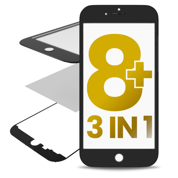 Iphone 8 Plus ile Uyumlu Çerçeveli Cam ve OCA Önceden Takılmış Siyah Premium / 3'ü 1 arada 2 Paket ile Uyumlu