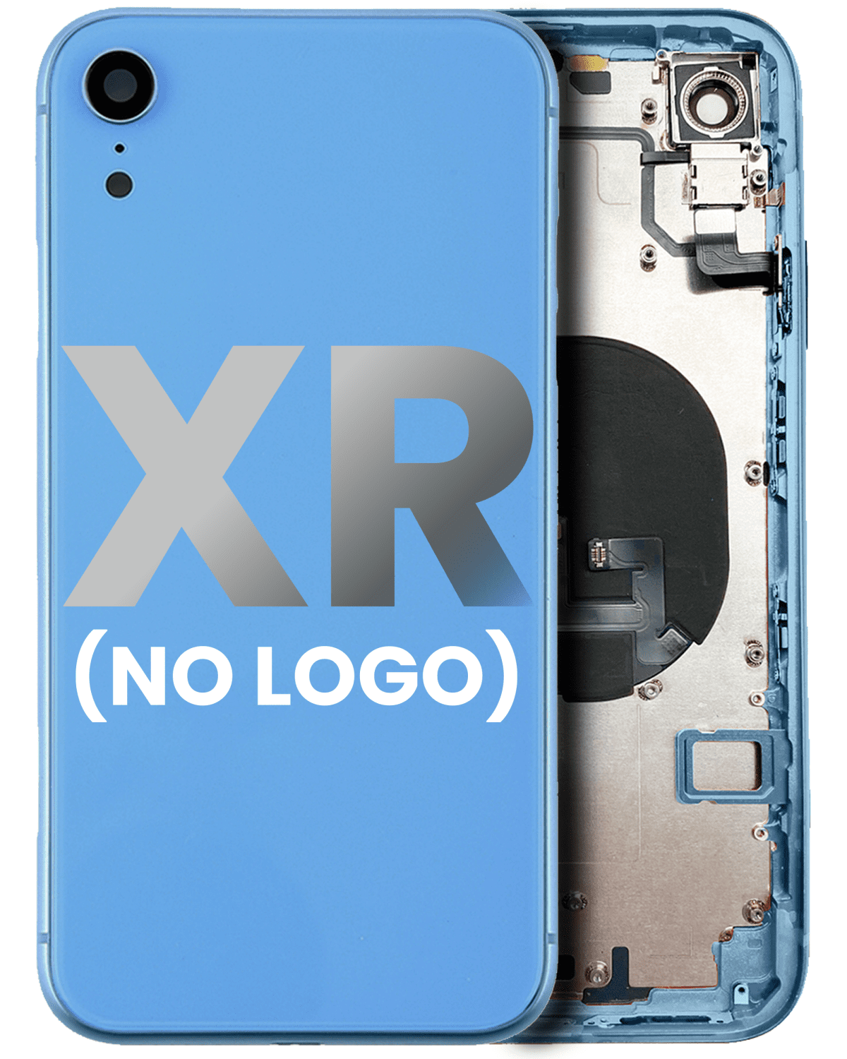 Iphone Xr ile Uyumlu Küçük Bileşenler Önceden Takılmış Arka Muhafaza Logo Yok Plus Mavi ile Uyumlu