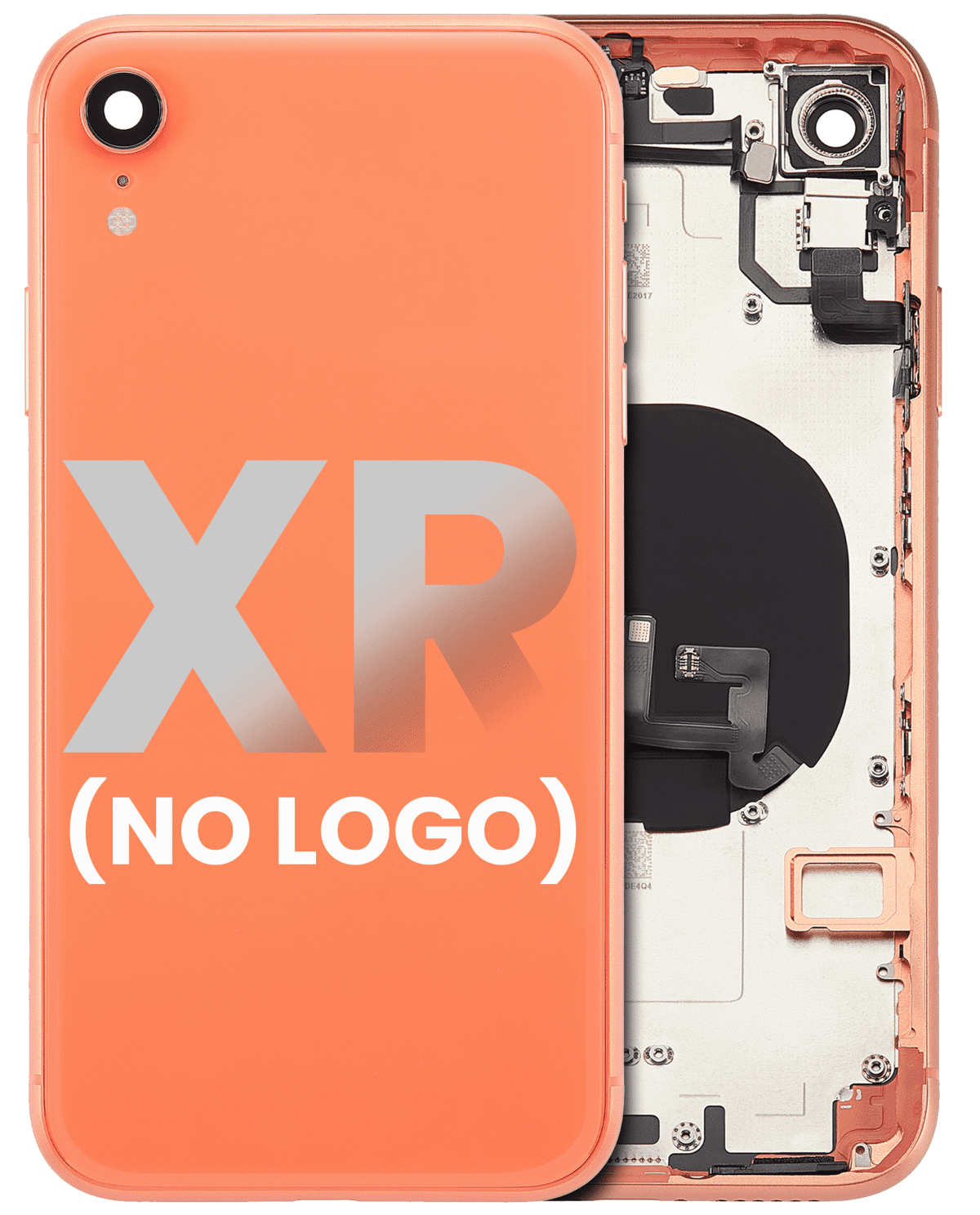 Iphone Xr ile Uyumlu Küçük Bileşenler Önceden Takılmış Arka Muhafaza Logo Yok Plus Mercan ile Uyumlu