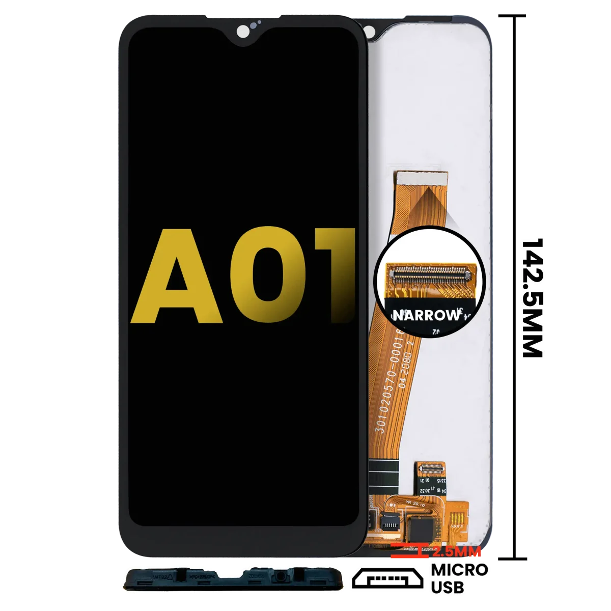 Samsung Galaxy A01 İle Uyumlu Çerçevesiz ekran LCD Ekranı (Global Model) (Mikro USB Çerçeve) Orijinal (Tüm Renkler)