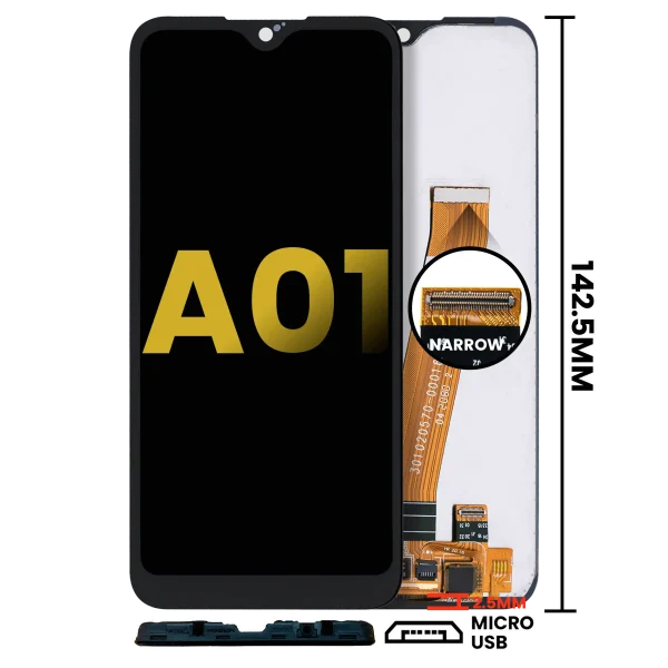 Samsung Galaxy A01 İle Uyumlu Çerçevesiz ekran LCD Ekranı (Global Model) (Mikro USB Çerçeve) Orijinal (Tüm Renkler)