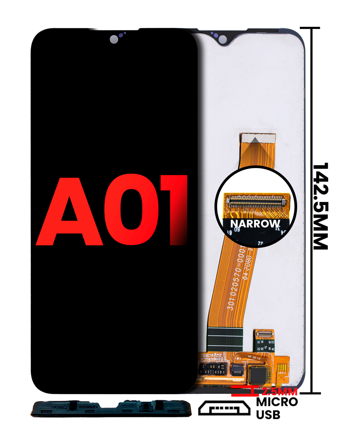 Samsung Galaxy A01 İle Uyumlu Çerçevesiz ekran LCD Ekranı (Global Model) (Mikro USB Çerçeve) (Satış Sonrası Plus: Incell) (Tüm Renkler)