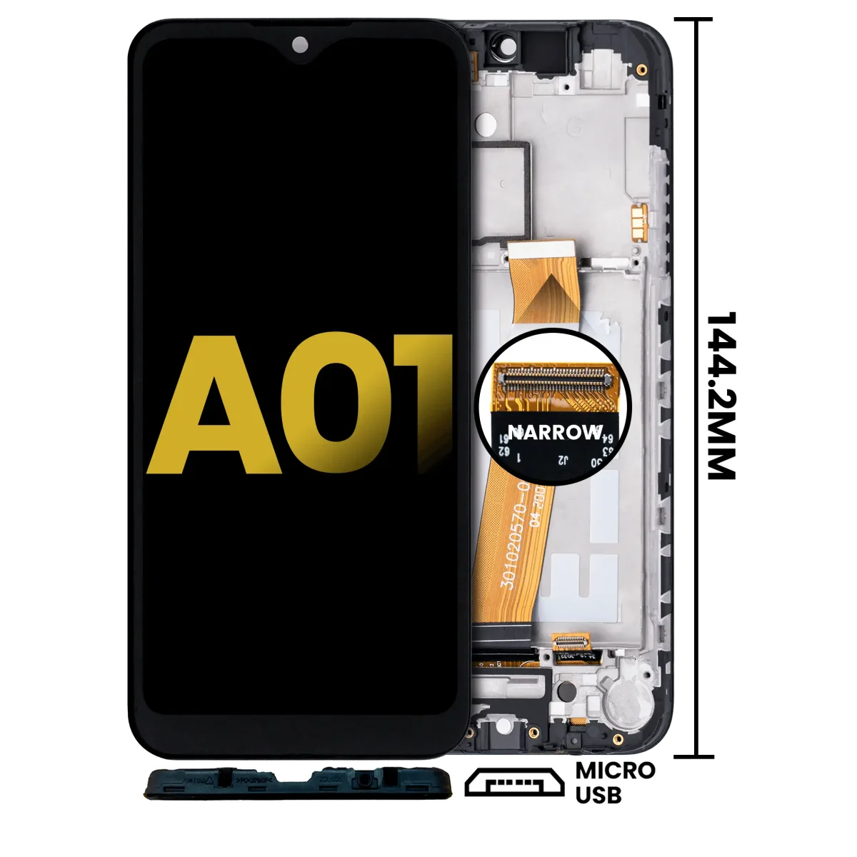 Samsung Galaxy A01 İle Uyumlu (Global Model) (Mikro USB Çerçeve) Orijinal (Tüm Renkler) Çerçeveli ekran LCD Ekranı