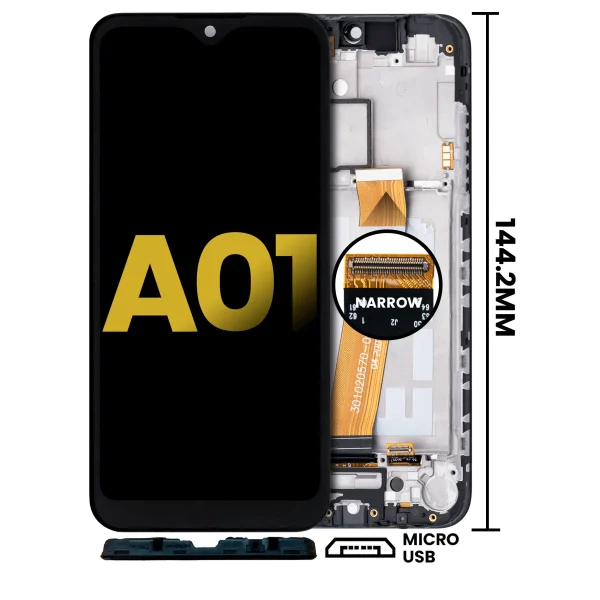 Samsung Galaxy A01 İle Uyumlu (Global Model) (Mikro USB Çerçeve) Orijinal (Tüm Renkler) Çerçeveli ekran LCD Ekranı