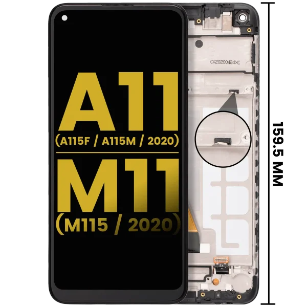 Samsung Galaxy A11 İle Uyumlu  Çerçeveli ekran LCD Ekranı (A115F/ A115M 2020) M11 (M115 /2020) (Uluslararası Sürüm) Orijinal (Tüm Renkler