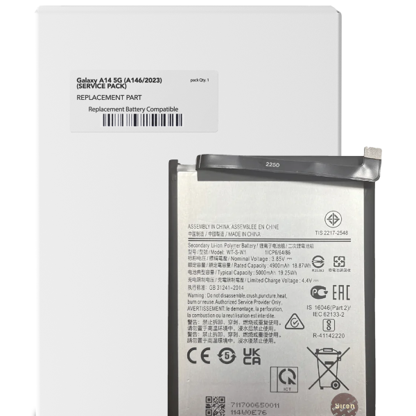 Samsung Galaxy A14 4G  İle Uyumlu Batarya Pil (A045 2022) A04E (A042 2022) A14 (A145 2023) A14 5G (A146U A146P A146V A146W 2023) (WT-S-W1) (Servis Paketi)