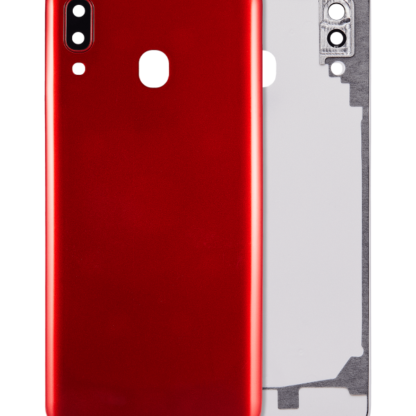 Samsung Galaxy A20 Arka İle Uyumlu Kapak Cam Kamera Lensli (A205 2019) (Aftermarket Plus) (Kırmızı)