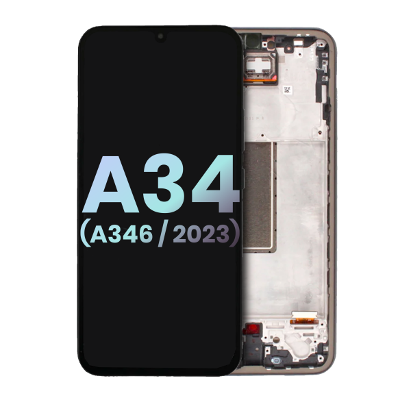 Samsung Galaxy A34 5G İle Uyumlu (A346 2023) (Servis Paketi) (Grafit) Çerçeveli ekran Orijinal Ekranı