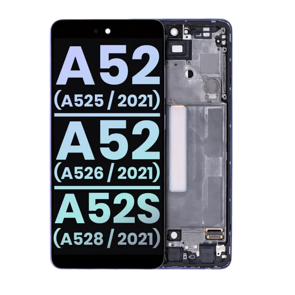 Samsung Galaxy A52 4G İle Uyumlu (A525 2021) A52 5G (A526 2021) A52S 5G (A528/2021) (Servis Paketi) (Harika Menekşe) Çerçeveli ekran Orijinal Ekranı