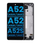 Samsung Galaxy A52 4G İle Uyumlu Çerçeveli ekran LCD Ekranı (Parmak İzi Sensörü Olmadan) (A525 2021) A52 5G (A526 2021) A52S (A528 2021) (Satış Sonrası: Incell) (Harika Siyah)