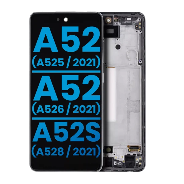Samsung Galaxy A52 4G İle Uyumlu Çerçeveli ekran LCD Ekranı (Parmak İzi Sensörü Olmadan) (A525 2021) A52 5G (A526 2021) A52S (A528 2021) (Satış Sonrası: Incell) (Harika Siyah)