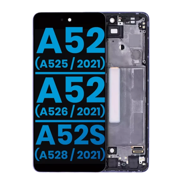 Samsung Galaxy A52 4G İle Uyumlu Çerçeveli ekran LCD Ekranı (Parmak İzi Sensörü Olmadan) (A525 2021) A52 5G (A526 2021) A52S (A528 2021) (Satış Sonrası: Incell) (Harika Violet)