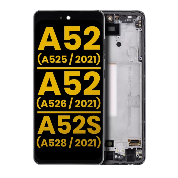 Samsung Galaxy A52 4G İle Uyumlu Çerçeveli ekran Orijinal Ekranı (A525 2021) A52 5G (A526 2021) A52S 5G (A528 2021) Orijinal (Harika Siyah)