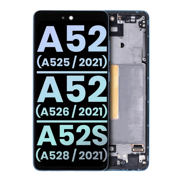 Samsung Galaxy A52 4G İle Uyumlu Çerçeveli ekran Orijinal Ekranı (A525 2021) A52 5G (A526 2021) A52S 5G (A528 2021) (Servis Paketi) (Harika Mavi) Çerçeveli ekran Orijinal Ekranı