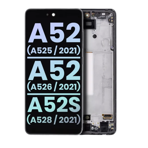 Samsung Galaxy A52 4G İle Uyumlu Çerçeveli ekran Orijinal Ekranı (A525 2021) A52 5G (A526 2021) A52S 5G (A528 2021) (Servis Paketi) (Harika Siyah) Çerçeveli ekran Orijinal Ekranı
