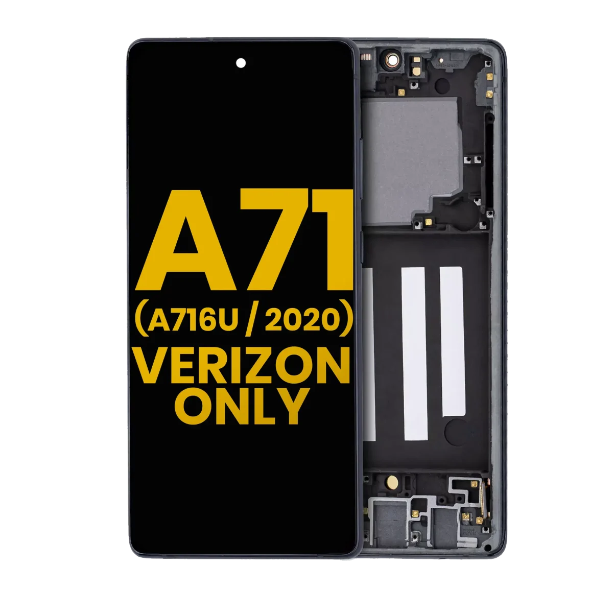 Samsung Galaxy A71 6V İle Uyumlu (A716V 2020) (Sadece Verizon 5G UW Çerçeve) Orijinal (Prizma Küp Siyah) Çerçeveli ekran Orijinal Ekranı