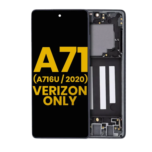 Samsung Galaxy A71 6V İle Uyumlu (A716V 2020) (Sadece Verizon 5G UW Çerçeve) Orijinal (Prizma Küp Siyah) Çerçeveli ekran Orijinal Ekranı