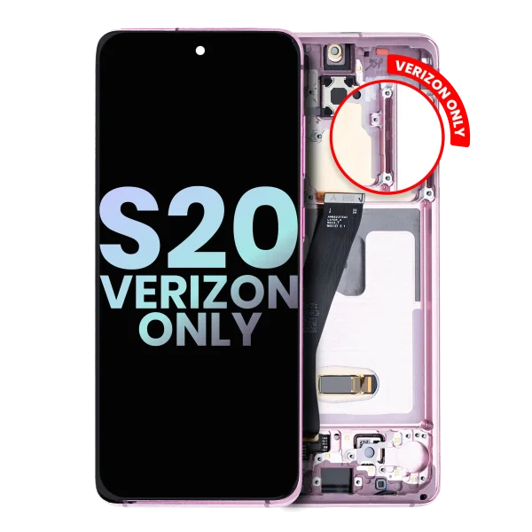 Samsung Galaxy S20 5G İle Uyumlu (Verizon 5G UW Çerçevesi Yalnızca) (Servis Paketi) (Bulut Pembesi) Çerçeveli ekran Orijinal Ekranı