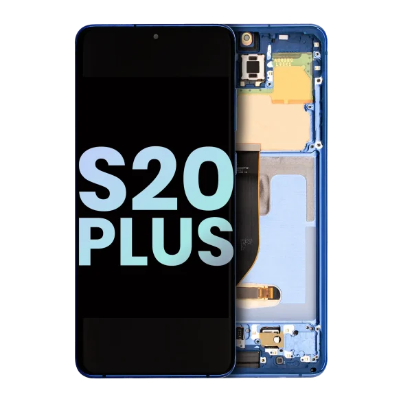 Samsung Galaxy S20 Plus İle Uyumlu İçin Çerçeveli ekran 5G (Service Pack) (Aura Blue)  Orijinal Ekranı