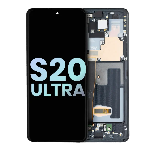 Samsung Galaxy S20 Ultra İle Uyumlu İçin Çerçeveli ekran 5G (Service Pack) (Cosmic Black)  Orijinal Ekranı Uyumlu