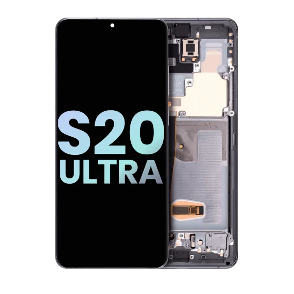 Samsung Galaxy S20 Ultra İle Uyumlu İçin Çerçeveli ekran 5G (Service Pack) (Kozmik Gri)  Orijinal Ekranı