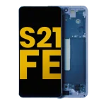 Samsung Galaxy S21 FE İle Uyumlu Çerçeveli Ekran Dokunmatik Orijinal Orijinal Ekranı(Mavi)