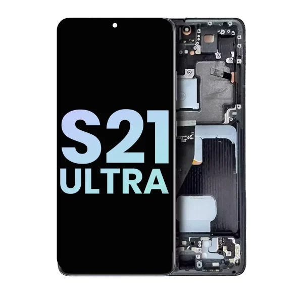 Samsung Galaxy S21 Ultra İle Uyumlu 5G (Service Pack) (Phantom Navy) Çerçeveli ekran Orijinal Ekranı
