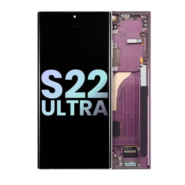 Samsung Galaxy S22 Ultra İle Uyumlu İçin Çerçeveli ekran 5G (Service Pack) (Bordo)  Orijinal Ekranı