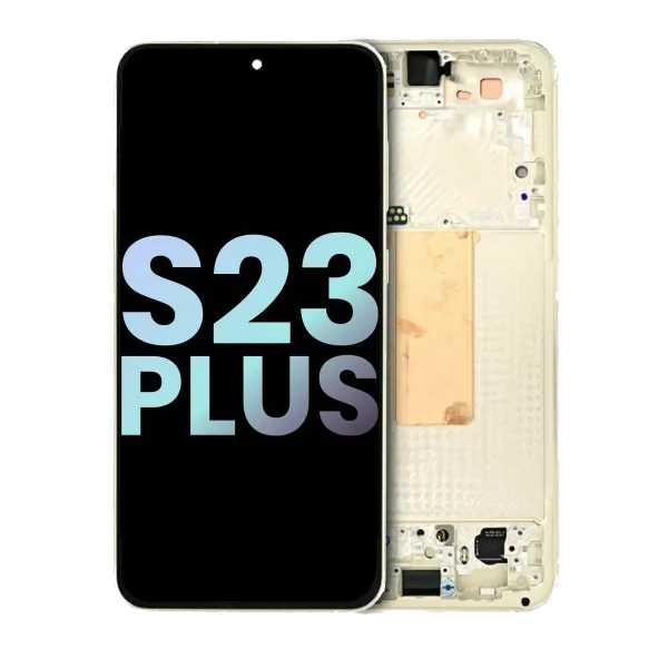 Samsung Galaxy S23 Plus İle Uyumlu Çerçeveli Ekran Dokunmatik Orijinal Ekranı (Servis Paketi)(Krem)