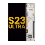 Samsung Galaxy S23 Ultra İle Uyumlu Çerçeveli Ekran Dokunmatik Ekran Orijinal(Krem)