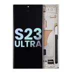 Samsung Galaxy S23 Ultra İle Uyumlu Çerçeveli Ekran Dokunmatik Orijinal Ekranı (Servis Paketi)(Krem)